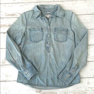 Women’s Chambray Washed Denim Shirt XS Merona Target Long Sleeve Top